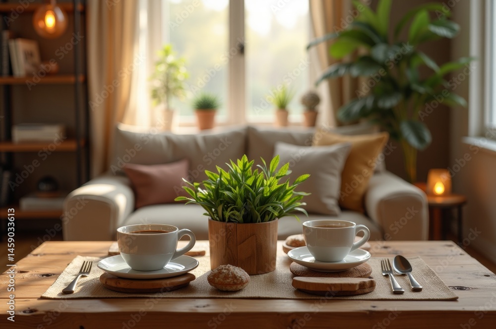 Cozy coffee date setup on a wooden table Cozy coffee date setup on a wooden table