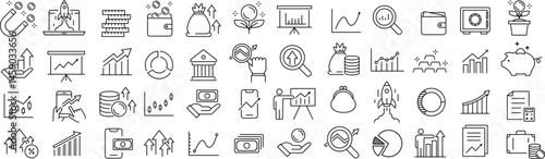 ベクターでモノクロの利益に関する線画アイコンセット
