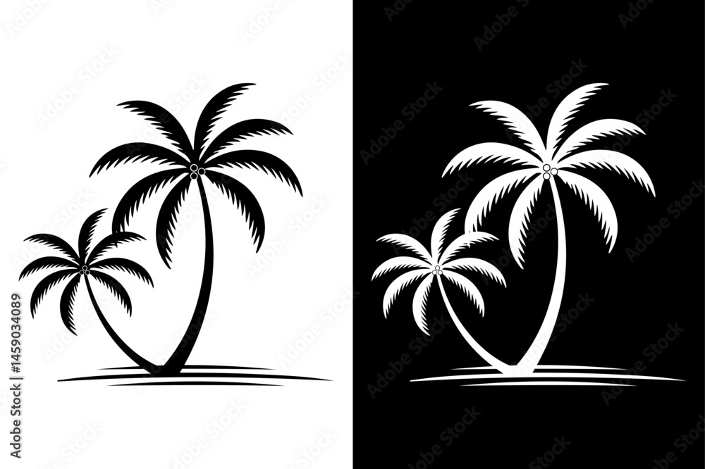 Obraz premium Palm Tree Silhouette Vector Icon Black and White Tropical Design.