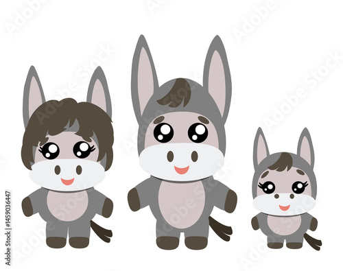 Cute Donkey Family, Kawaii Animal Clipart Set for Kids