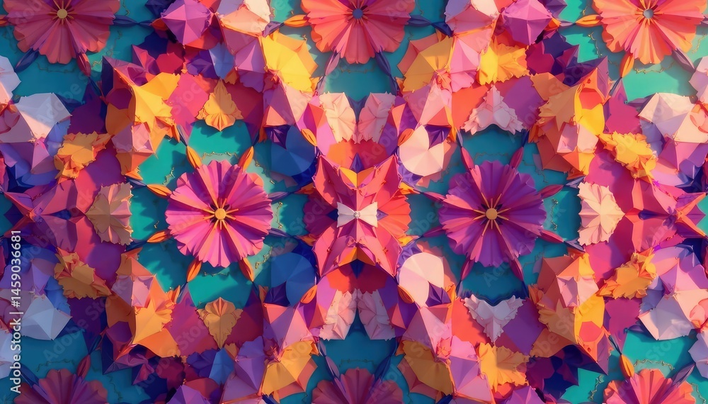 Naklejka premium Abstract geometric shapes forming a seamless repeat pattern for social media backgrounds , art, shapes, surface