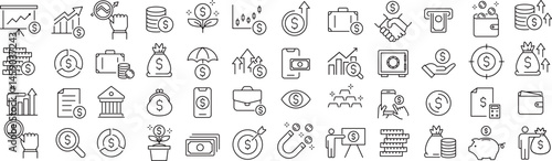 ベクターでモノクロのドルに関する線画アイコンセット
