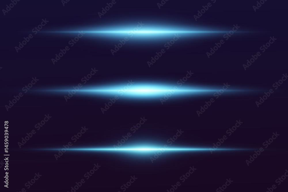 Set of blue neon light lines.Horizontal flash.Vector EPS 10. Set of blue neon light lines.Horizontal flash.Vector EPS 10.