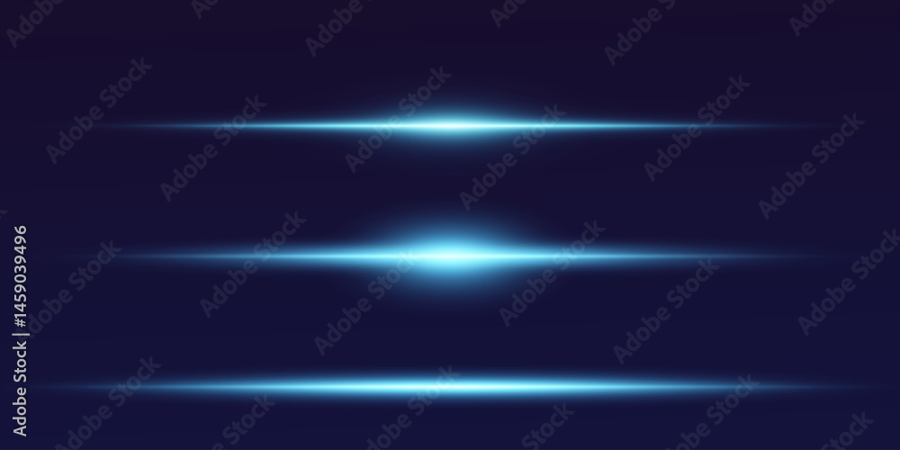 Set of blue neon light lines.Horizontal flash.Vector EPS 10. Set of blue neon light lines.Horizontal flash.Vector EPS 10.