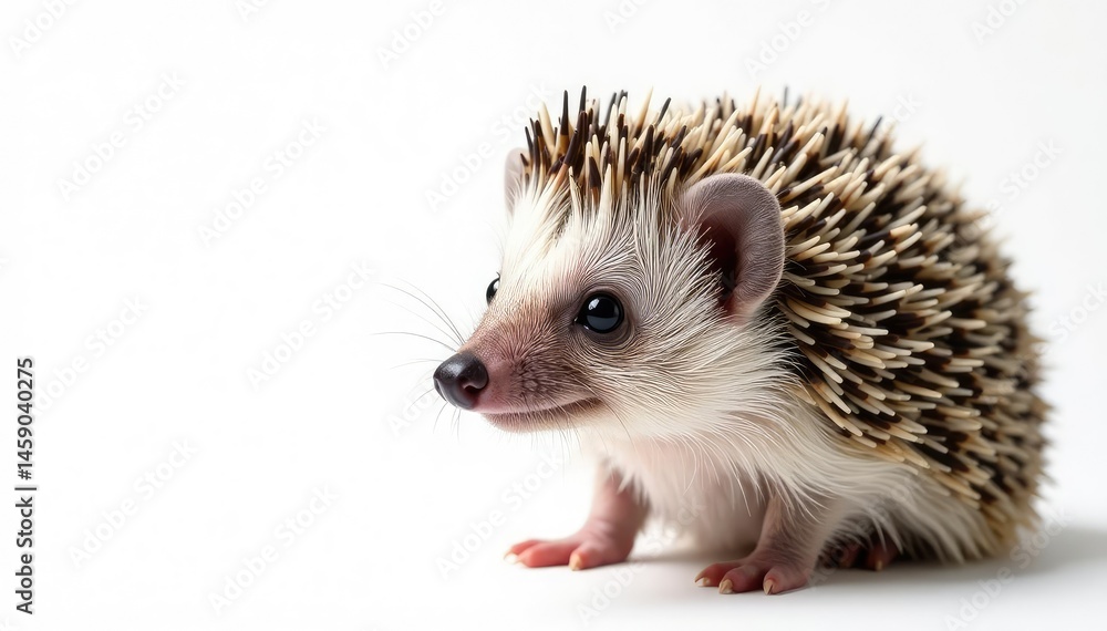 Obraz premium Close-up of a single hedgehog against a bright white backdrop, small, design element, macro