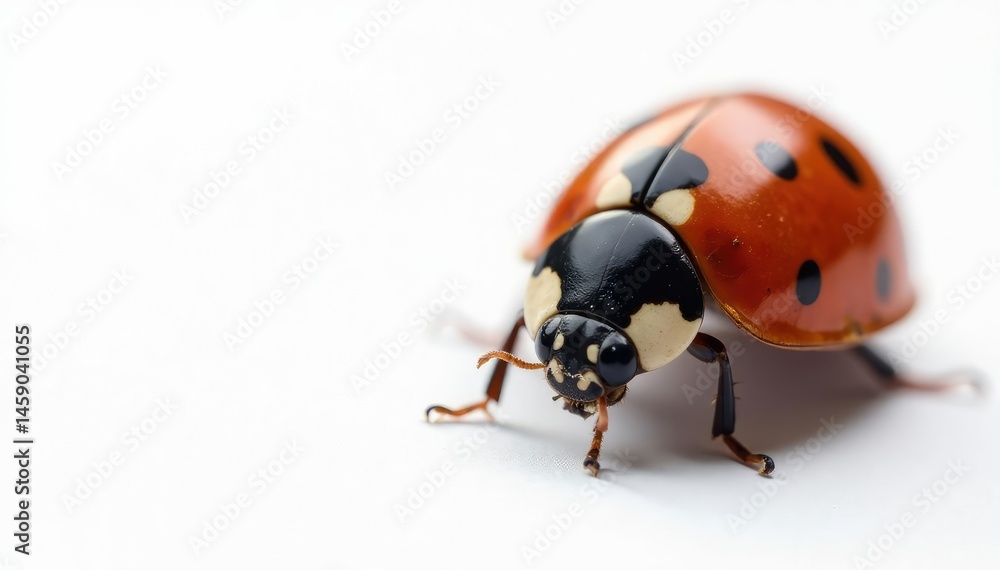 Close-up of a single ladybug on white background, isolated, photography Close-up of a single ladybug on white background, isolated, photography