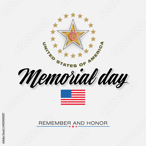 Holiday design, background with handwriting texts and national flag colors for Memorial day event celebration; Vector illustration.