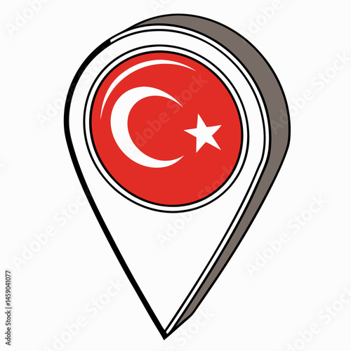 Map pin icon with Turkish flag for travel themes.