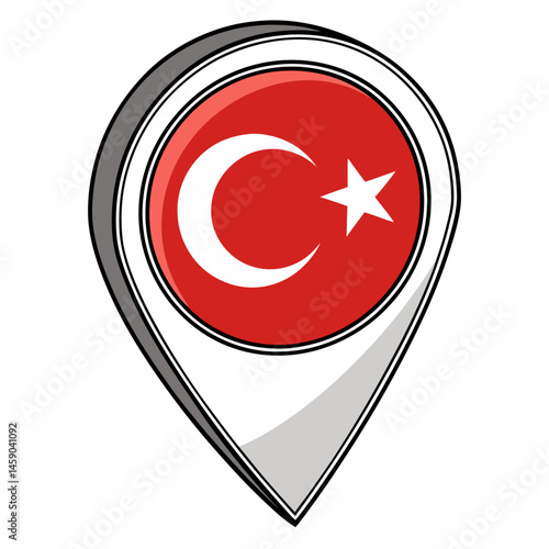 Map pin icon with Turkish flag for travel themes.