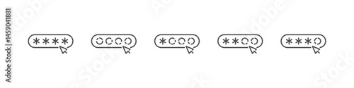 Password typing icons vector outline set. Stars and loading circles signs for password
