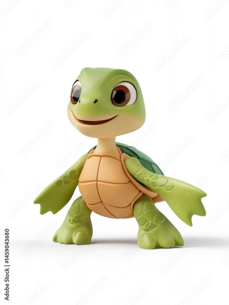 Fototapeta premium 3D cartoon turtle character with friendly expression and green shell on white background