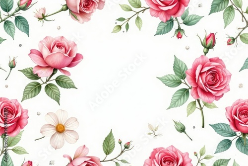 Delicate watercolor roses, leaves & buds Seamless repeat , leaves, fabric, vintage