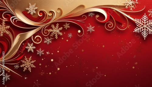 red and gold christmas background with snowflakes and elegant swirls n festive holiday design