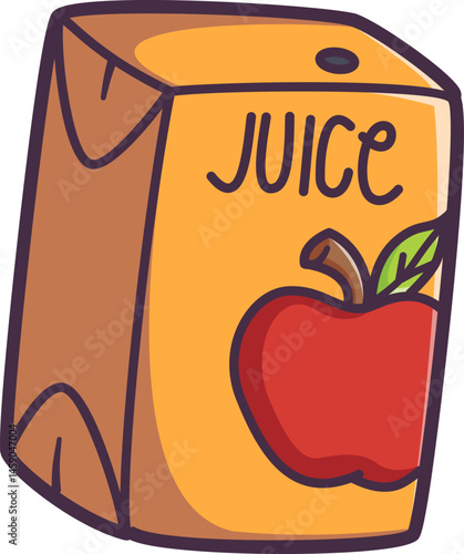 Box of apple juice for kids snack Vector Illustration Icon. Flat Cartoon Style