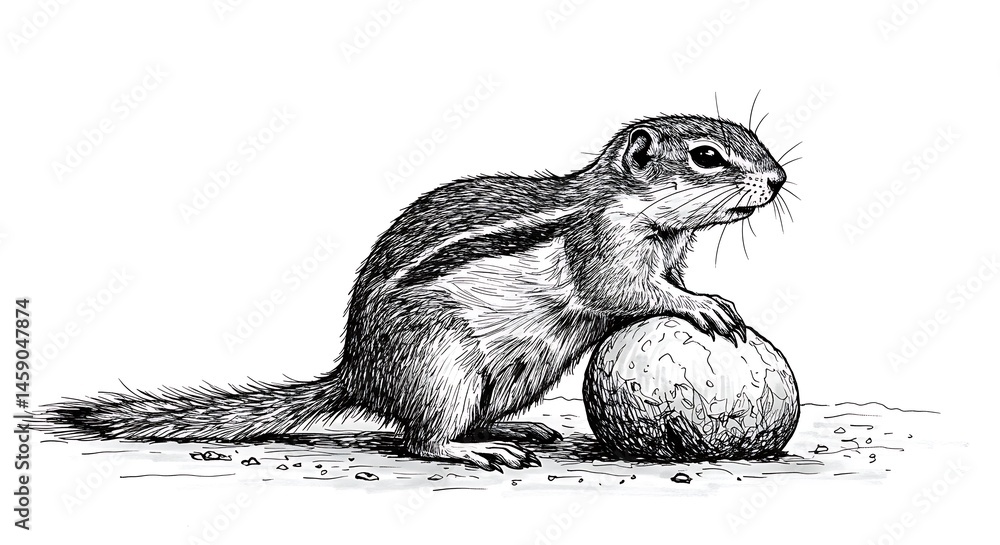 Obraz premium black and white minimalist sketch, abstract position with african ground squirrels at the top, leaving ample copy space at the bottom for text