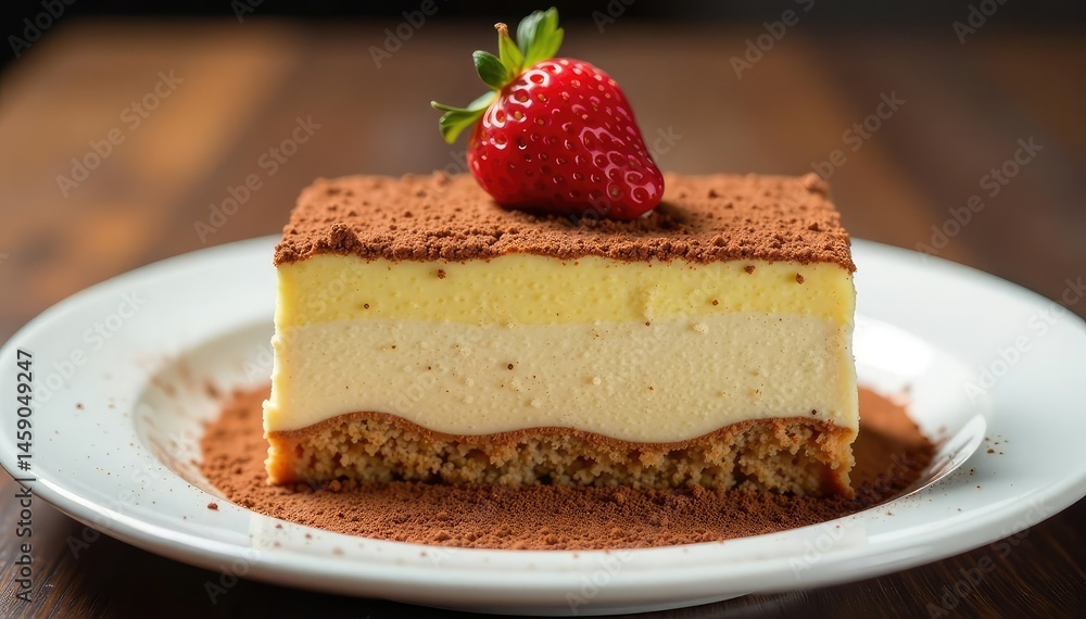 Individual portion of tiramisu, dusted with cocoa , food, ladyfingers, single serving Individual portion of tiramisu, dusted with cocoa , food, ladyfingers, single serving