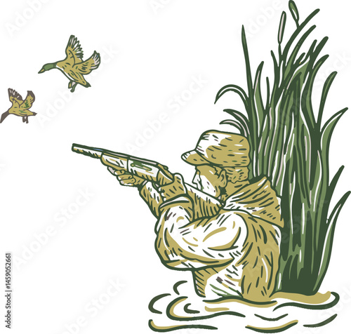 duck hunting illustration vector logo
