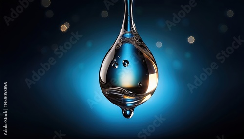 Close up of Glowing Crystal-Clear Water Droplet Falling