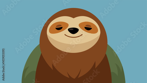 Sleepy Sloth A sloth face exuding a calm sleepy expression with heavylidded eyes and a slight contented smile. Its face is rounded with a mix of muted browns and greens showcasing
