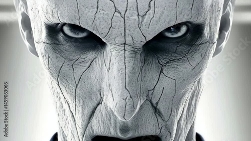 Metallic humanoid expresses intense gaze with subtle movements in closeup sequence