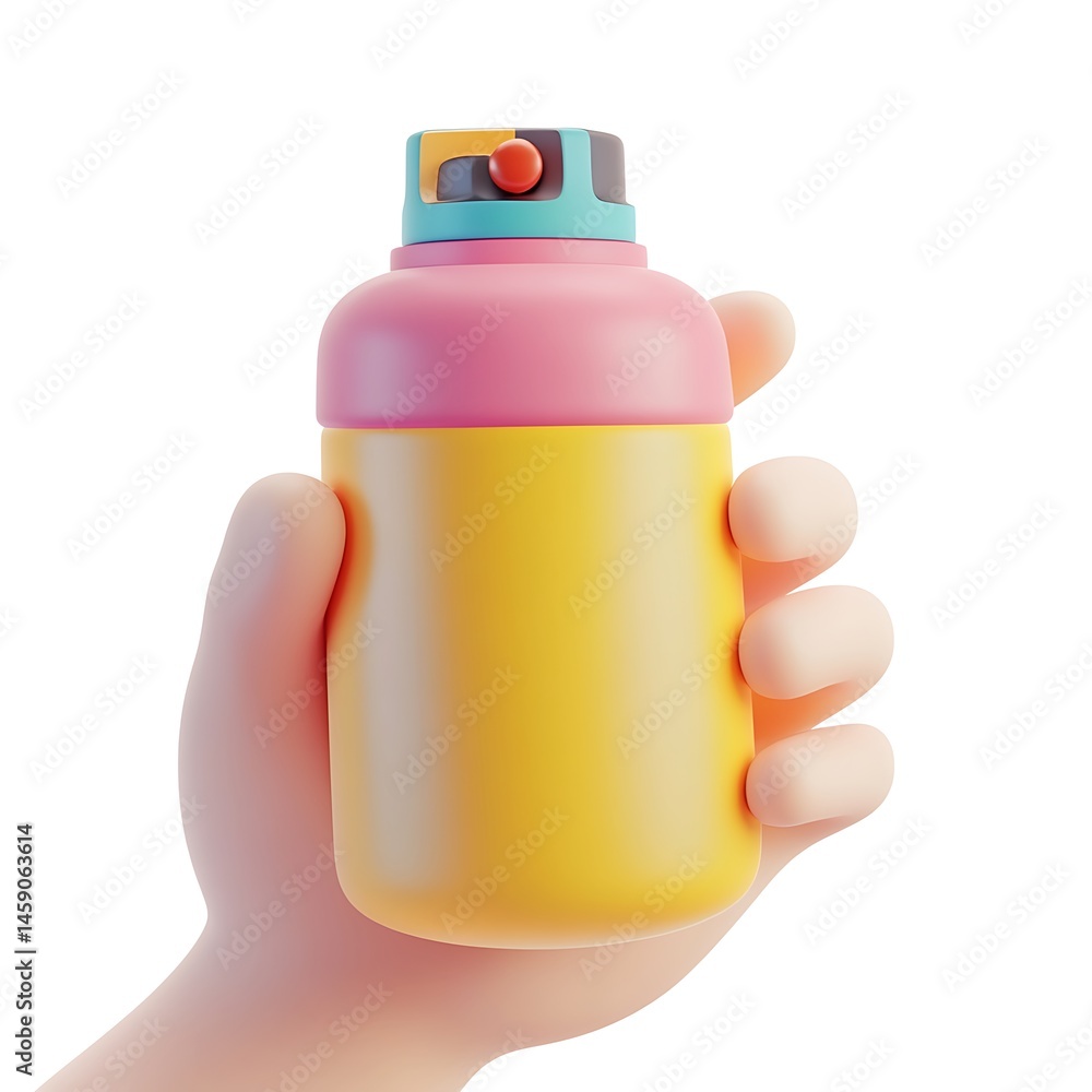 Fototapeta premium Cartoon spray can held in hand