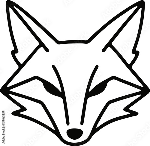 A minimalist black and white line art sketch of a fox head
