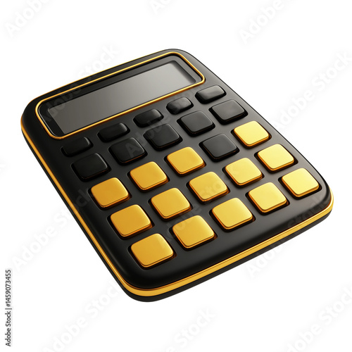 Modern black and gold calculator on transparent background