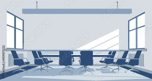 A large conference room with a long table and chairs. The room is empty and has a very professional look