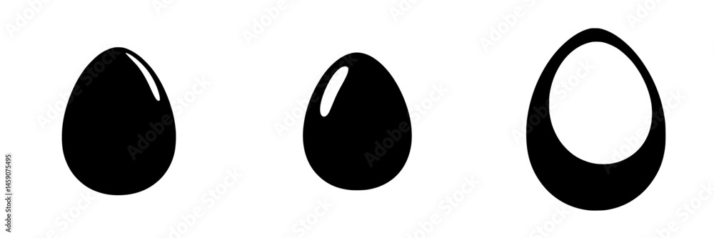 Unique black icons representing egg shapes suitable for various digital applications or design concepts Unique black icons representing egg shapes suitable for various digital applications or design concepts