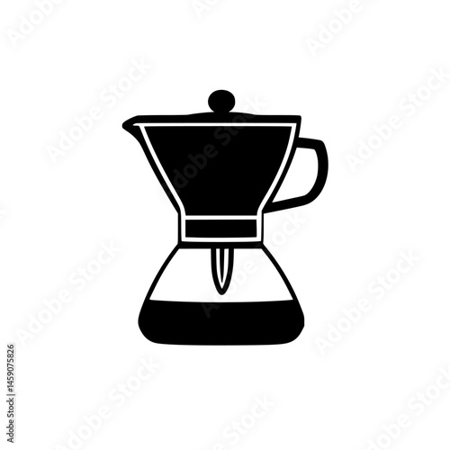 Flat black icon of a coffee maker showing the brewing process with a pot and filter design