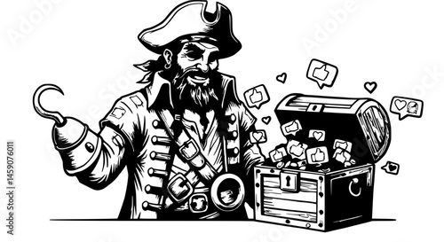  Cartoon Pirate Humorously Collecting Social Media Treasure