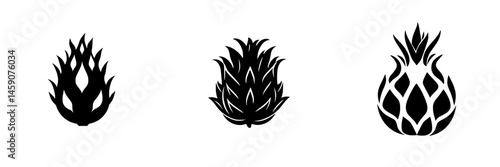 Stylized flat black icons of pineapples representing various designs and artistic interpretations