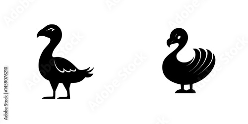 Black icons of a bird and a swan representing simplicity and elegance in design