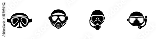Diverse diving mask designs showcasing snorkeling and scuba diving equipment for underwater activities