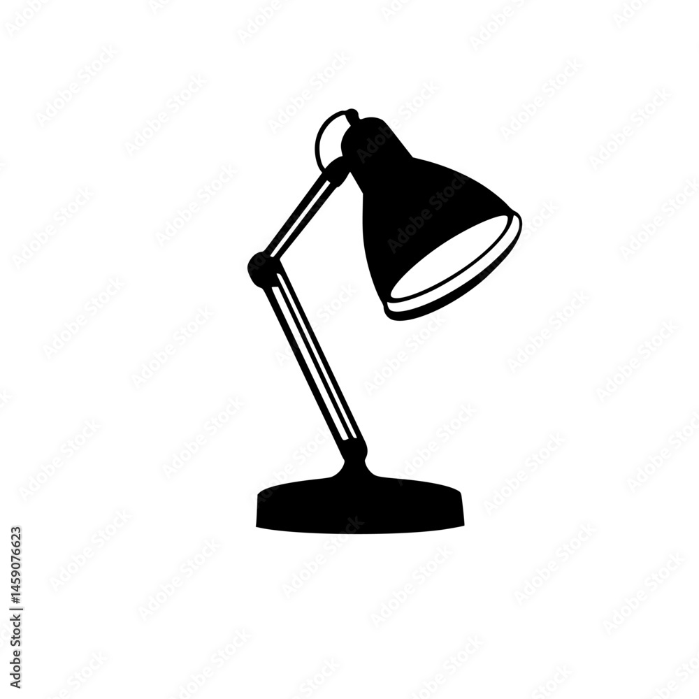 Stylish black icon of a desk lamp providing directed lighting for work or study environments Stylish black icon of a desk lamp providing directed lighting for work or study environments