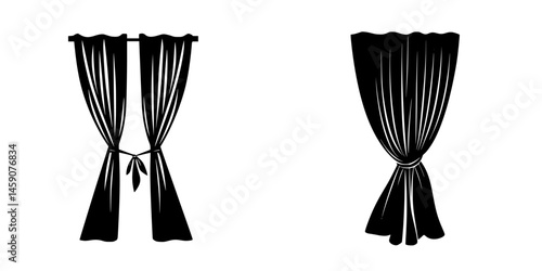 Black curtain icons representing various styles and arrangements suitable for home decor design