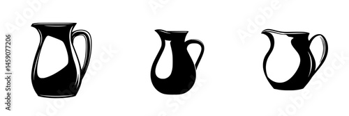 Three flat black icons of different shaped pitchers arranged side by side on a plain background