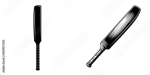 Flat black icon showcasing two different types of baseball bats with a simplistic design and clear outlines