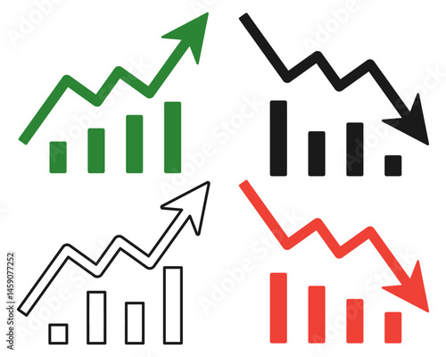 Stock Market Charts Set, Direction Arrows, Trade, Exchange, Vector