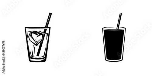 Beverage icons depicting a glass with ice and a glass filled with a dark liquid in a flat design style
