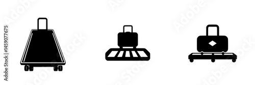 Collection of flat black icons representing luggage carts commonly found in airports or hotels for transporting bags