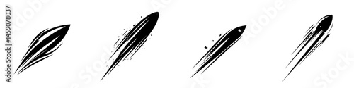 Dynamic black icons depicting motion and speed for various design applications and digital platforms