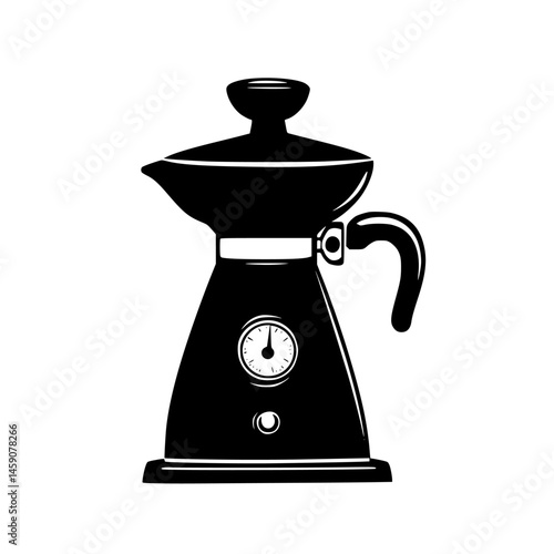 Flat black icon of a classic stovetop espresso maker in a minimalist style showcasing its elegant design for coffee enthusiasts