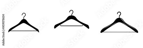 Black icons of clothing hangers in varying styles ideal for design and organizational concepts