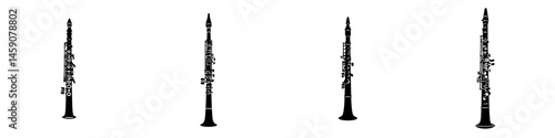 Black clarinet icons in various positions showcase elegant design and musical versatility for instruments and music lovers