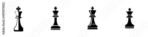 Flat black chess king icons showcasing various styles and designs representing the classic chess piece