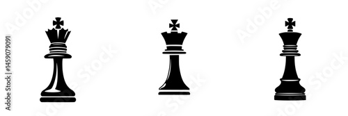 Three flat black chess piece icons depicting the king and queen in a modern design for strategic gameplay