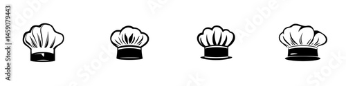 Collection of flat black chef hat icons for culinary design projects and cooking themes
