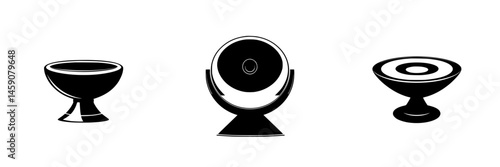 Unique set of flat black icons representing various bowl shapes and designs, ideal for modern graphic use and decoration needs