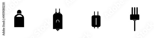 Flat black icons representing various audio equipment components in a minimalist style
